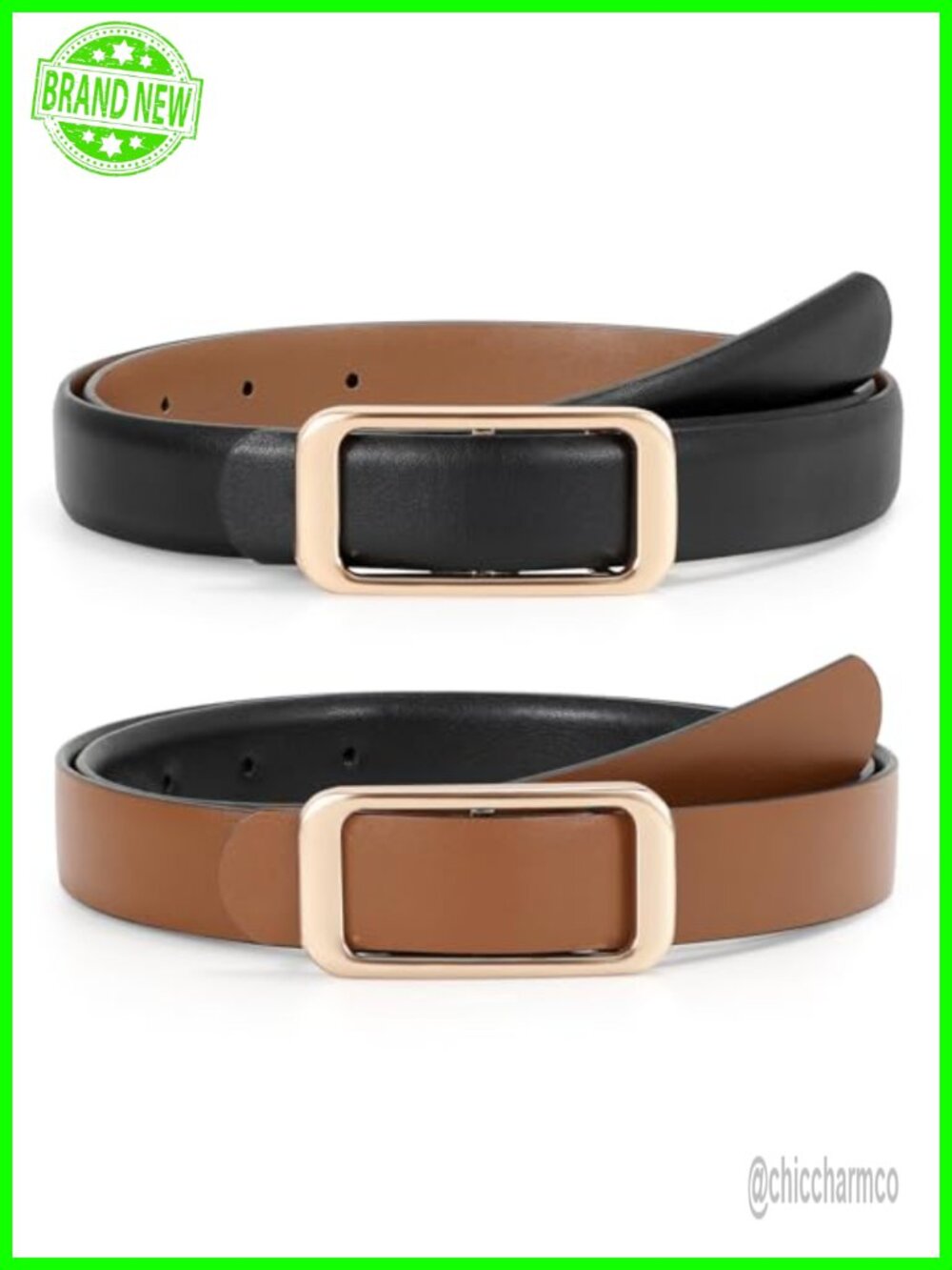 Women's Reversible PU Leather Belt Adjustable Square Buckle for Pants Jeans